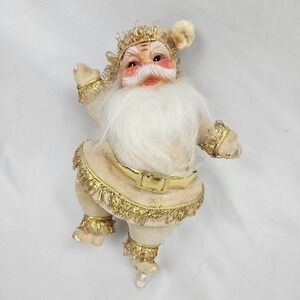 Vintage MCM Dancing Blow Mold Santa Clause Gold Flocked Japan No Base
